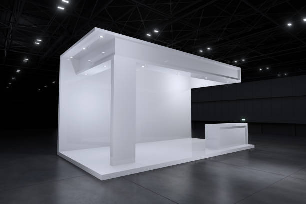 istock Exhibition stand for mockup and Corporate identity,Display design.Empty booth Design.Retail booth elements in Exhibition hall.booth Design trade show.Blank Booth system of Graphic Resources.3d Background for online Event,conference,live.3d render. 1484480928