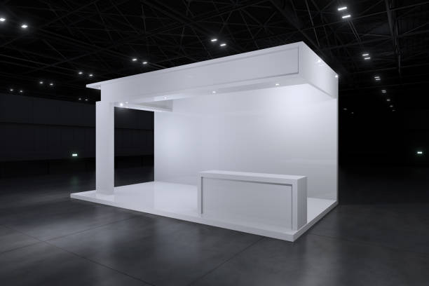 istock Exhibition stand for mockup and Corporate identity,Display design.Empty booth Design.Retail booth elements in Exhibition hall.booth Design trade show.Blank Booth system of Graphic Resources.3d Background for online Event,conference,live.3d render. 1484480930