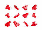 Red Number Fours On White Background