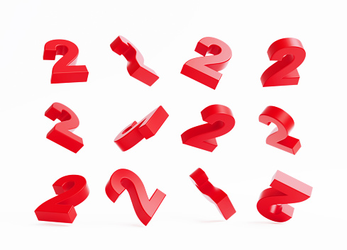 Red number twos on white background. Horizontal composition with copy space.
