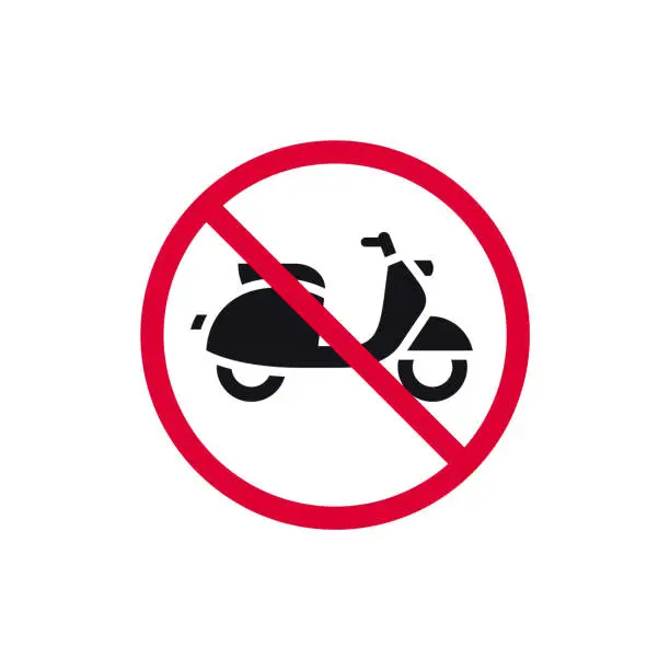 Vector illustration of No parking scooter rohibited sign, retro moped forbidden modern round sticker, vector illustration
