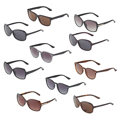 fashion sunglasses group cut out isolated on white background have clipping path