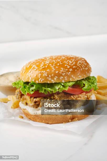 Copycat Chicken Fried Steak Burger Stock Photo - Download Image Now - Fried Chicken, Meal, Cutlet
