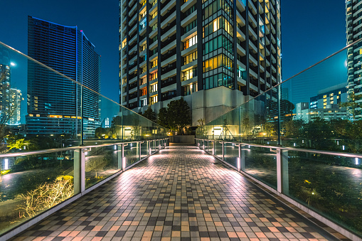 Apartment buildings in a Public area in Tokyo at night