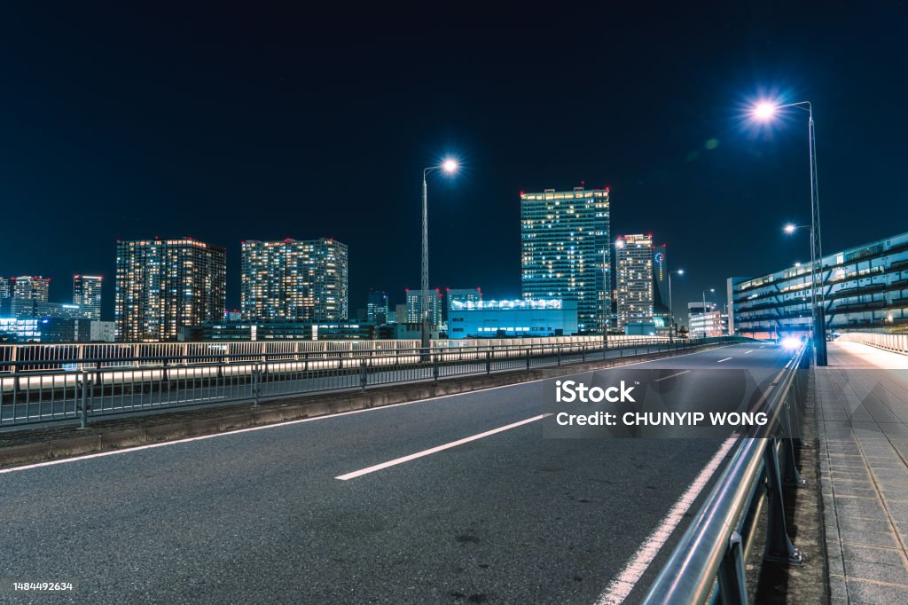 Urban road in Harumi Wharf and Toyosu Wharf, Tokyo Apartment Stock Photo