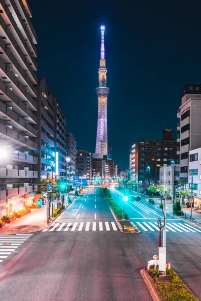 Tokyo sky tree locate on the street in tokyo town Tokyo sky tree locate on the street in tokyo town tokyo prefecture tokyo tower japan night stock pictures, royalty-free photos & images