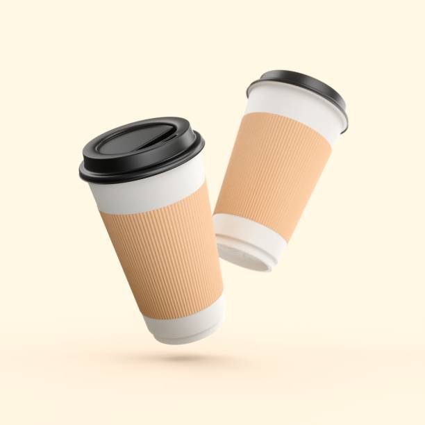istock 3D Rendering paper coffee cups isolated on Yellow background 1484496848