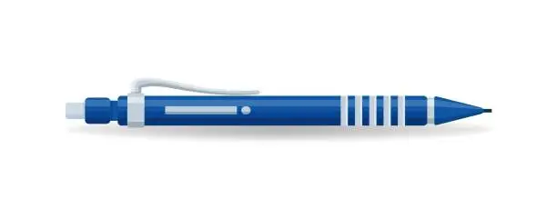 Vector illustration of Blue automatic pencil with metal elements cartoon