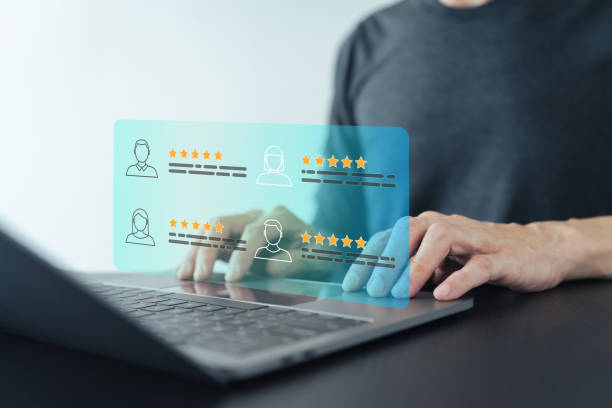 istock Happy customer or client review best product performance and excellent service quality feedback. Corporate or company positive reputation online survey, good evaluation rating and ranking 1484503602