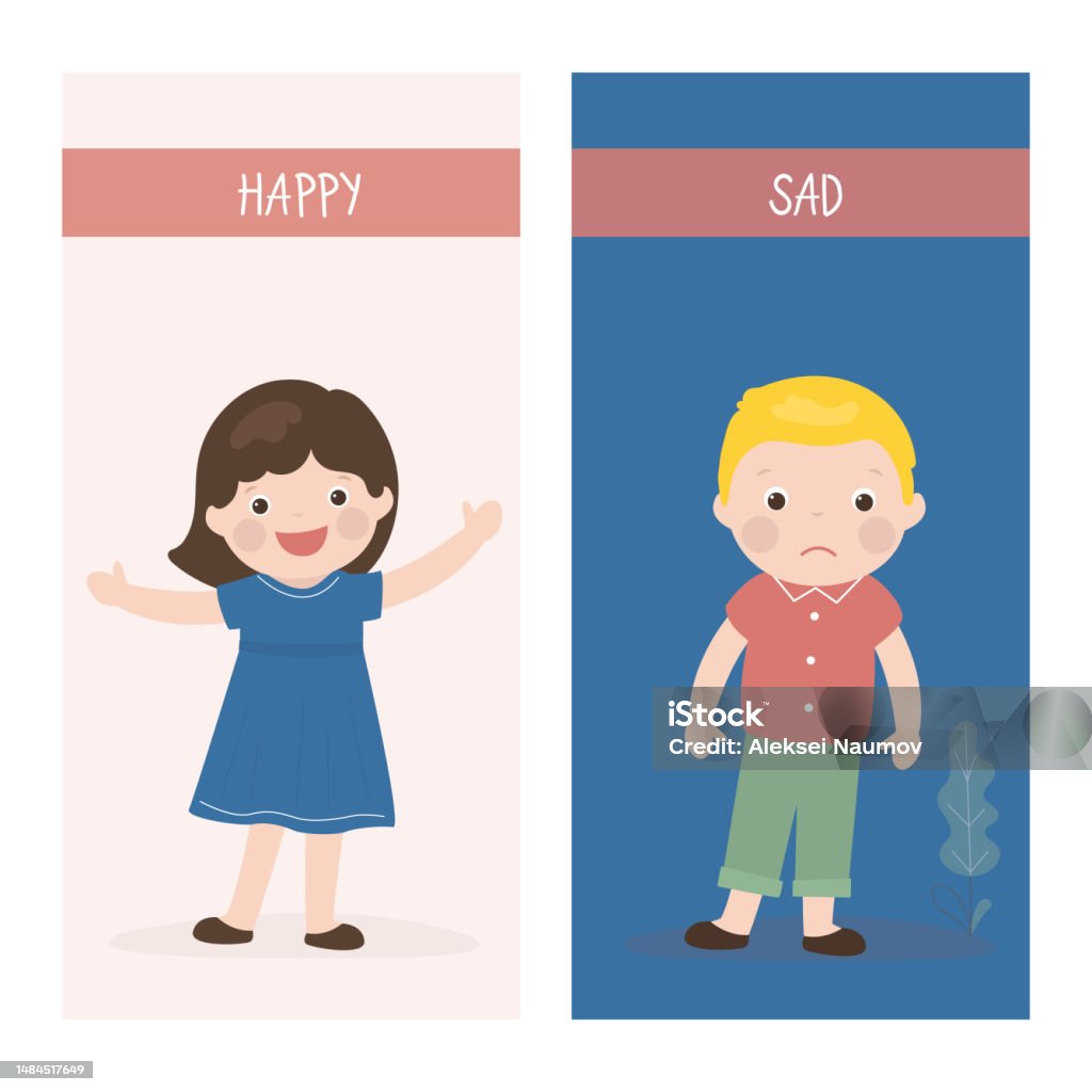 Opposite Adjectives Explanation Cards Happy And Sad Word Card For