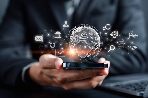 istock Businessman using mobile phone planning development leadership and customer with Business global internet connection technology and digital marketing, Financial and banking, Digital link tech 1484522358