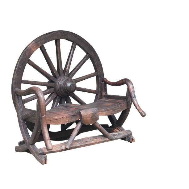 side view chocolate wooden bench has a backrest on white background, object, accessories, furniture, decor, copy space