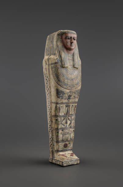 istock Coffin, mummy, sarcophagus, cartonnage from ancient Egyp El Hiba. from side view, 3d Rendering 1484525786