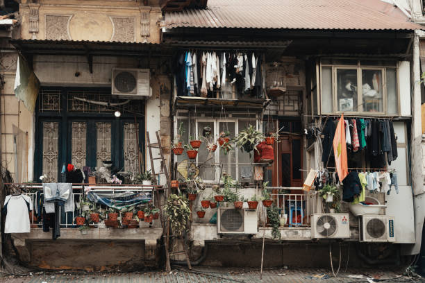 Selling various bamboo products on the street in the center of Hanoi, Vietnam
