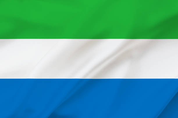 Sierra Leone flag on waving silk background. Sierra Leone national flag. 3d illustration.