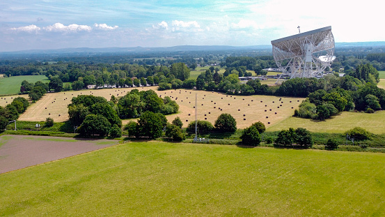 Jodrell Bank Radio Telescope in the Cheshire countryside in the United Kingdom.