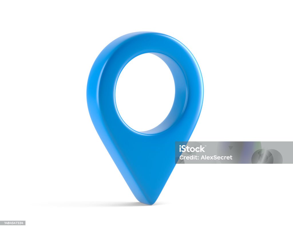 Blue map pointer isolated on white 3d illustration Map Pin Icon Stock Photo
