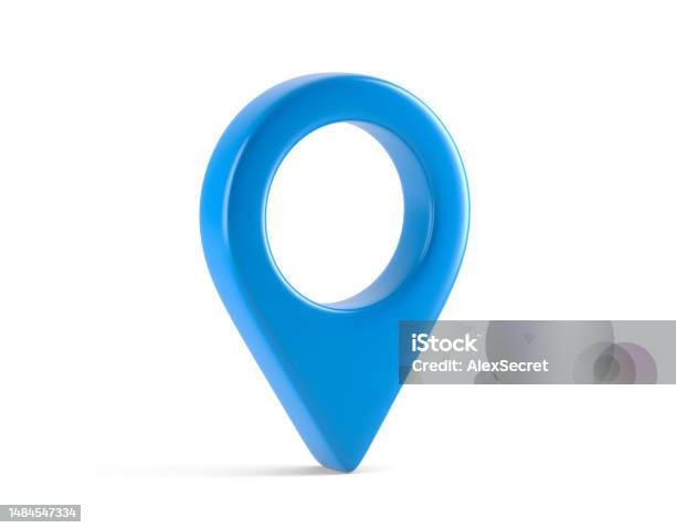 Blue Map Pointer Isolated On White Stock Photo - Download Image Now - Map Pin Icon, Three Dimensional, Direction