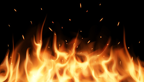 Fire flame fiery sparks on black background. Fire burst texture for banner backdrop. Red fire sparks vector flying burning background. Burning fiery sparks. Sparks of fire. Vector illustration EPS10