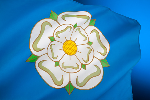 The flag used to represent Yorkshire is a White Rose of York on a blue background. The design dates from the 1960s.