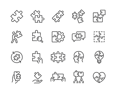 Puzzle line icons. Pixel perfect. Editable stroke. Vector illustration.