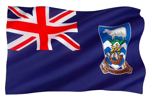 Abstract illustration, Falkland Islands flag with a semi-circular area White background for text or images.