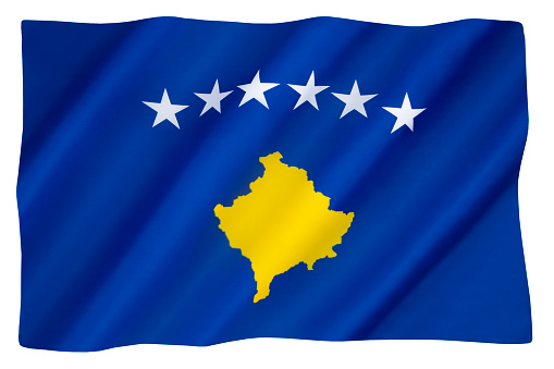 The national flag of the Republic of Kosovo - adopted 17 February 2008.