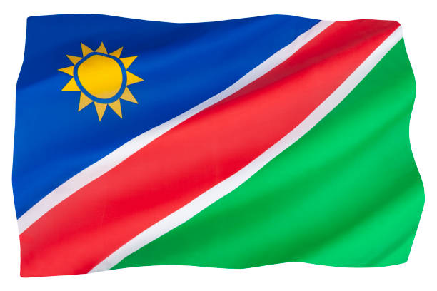 The national flag of Namibia The national flag of Namibia - adopted on 21 March 1990 upon independence from South Africa. flag of namibia stock pictures, royalty-free photos & images