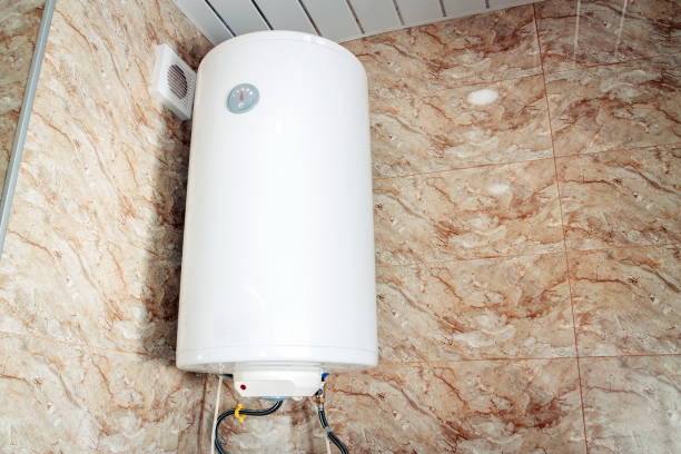 istock Hot water boiler tank in bathroom 1484561168