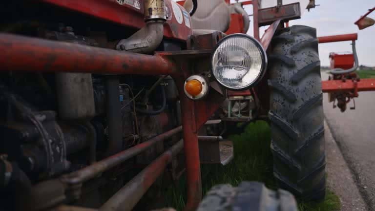 Close-up of an Old Red Tractor