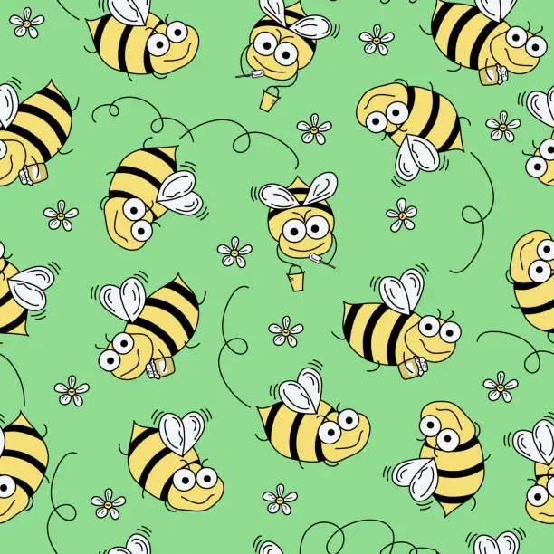 Vector illustration of Pattern Cartoon bees.