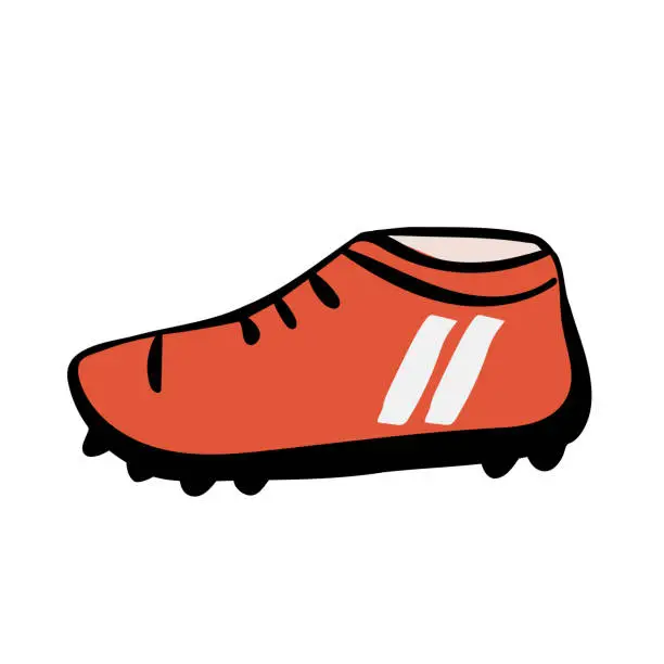 Vector illustration of Vector illustration of soccer shoes, football boots icon on white background flat style with spikes. Running shoe for soccer players, soccer player athlete uniform element, red footwear for training