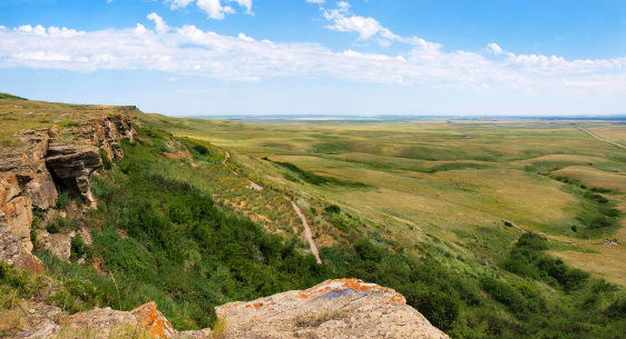 Canadian Prairie at Head-Smashed-In Buffalo Jump world heritage site in Southern Alberta, Canada.