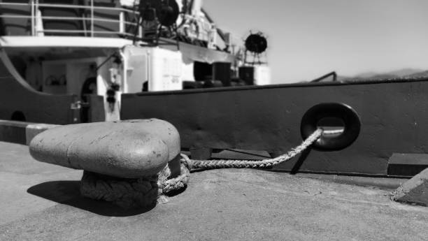 Closeup of the anchor on ship. BW