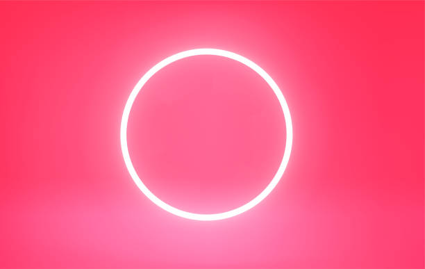 istock Pink room with bright neon circle framwe. 3d vector premium showcase for display products 1484579516