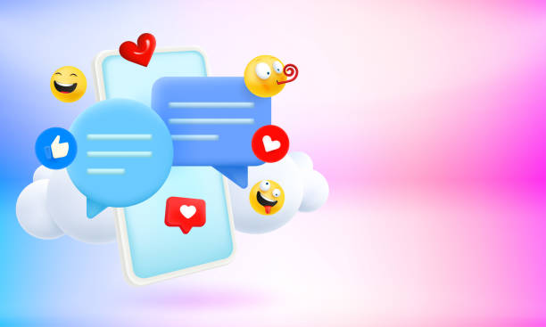 istock Social media concept with mobile phone and emoji. 3d vector banner with copy space 1484579569