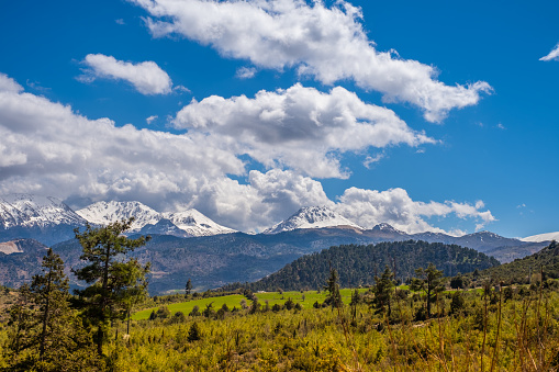 Mountains and clouds at spring morning.