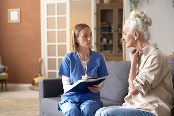 istock Senior woman complaining about health 1484580149