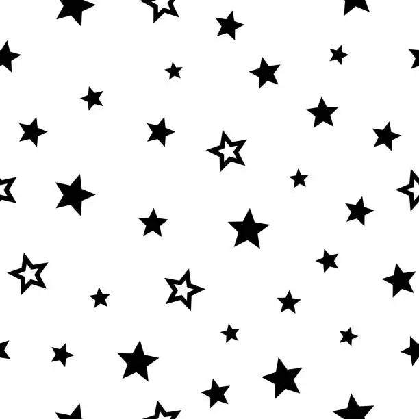 Vector illustration of Seamless pattern from a star shape. Black stars on a white background.