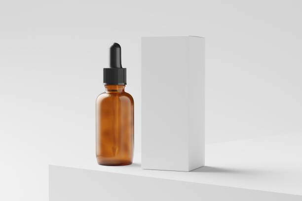 istock Amber Glass Dropper Bottle 3D Rendering White Blank Mockup 1484589403