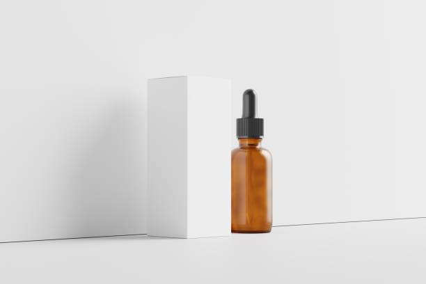 istock Amber Glass Dropper Bottle 3D Rendering White Blank Mockup 1484589406