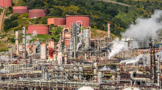 High quality stock photo of a oil and gas refinery in Richmond California.