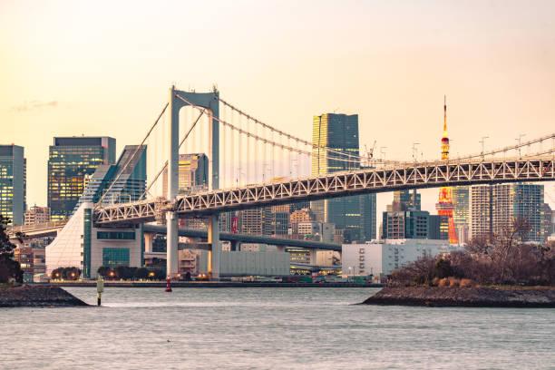 istock Rainbow Bridge going over Tokyo Bay in Tokyo, Japan 1484592969