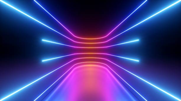 istock 3d render. Abstract futuristic neon background. Red pink blue rounded lines, glowing in the dark. Ultraviolet spectrum. Cyber space. Minimalist wallpaper 1484593022