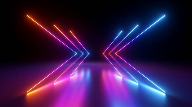 istock 3d render, colorful neon lines glowing in the dark. Abstract minimalist geometric background. Futuristic wallpaper 1484593051