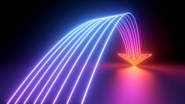 istock 3d render, abstract minimalist geometric background. Colorful neon arrow. Data transfer metaphor 1484593178