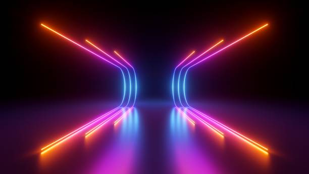istock 3d render. Abstract futuristic neon background. Rounded red blue lines, glowing in the dark. Ultraviolet spectrum. Cyber space. Minimalist wallpaper 1484595189