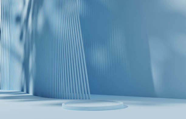 istock 3D background, mock u pedestal podium on natural tree leaf shadow pastel blue backdrop. Nature product promotion Beauty cosmetics  display. Nude Minimal showcase 3D render advertisement. 1484595833