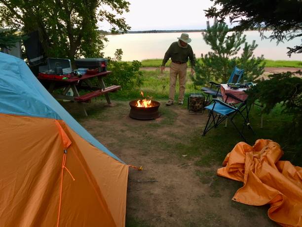 Campsite evening on the West River stock photo