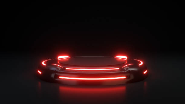 Stage For Product Showcase With Red Neon Light On A Black Background - 3D Illustration